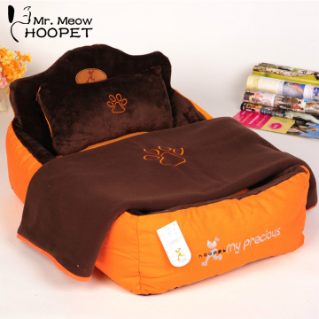 Hoopet Luxury Pet Bed With Pillow Blanket Dog Bed Cat Mat Sofa Warm Dog House Nest Sleep Cushion Orange Kennel