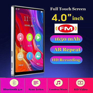 MP4 Player Bluetooth 5.0 Full Touch Screen HD HIFI FM Radio Music 8GB 4 inches MP4 MP5 Player Support VideoTF Card With Speaker