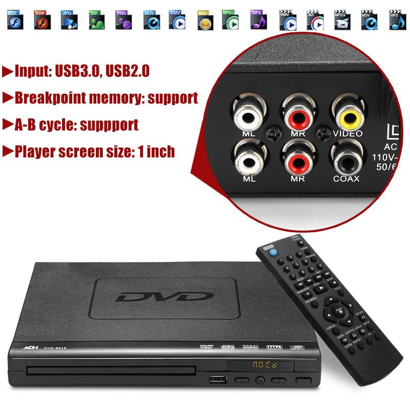 Mini DVD Player USB HD Portable Multiple Playback ADH DVD CD SVCD VCD MP3 Disc LED Display Player Home Theatre System 110V-240V