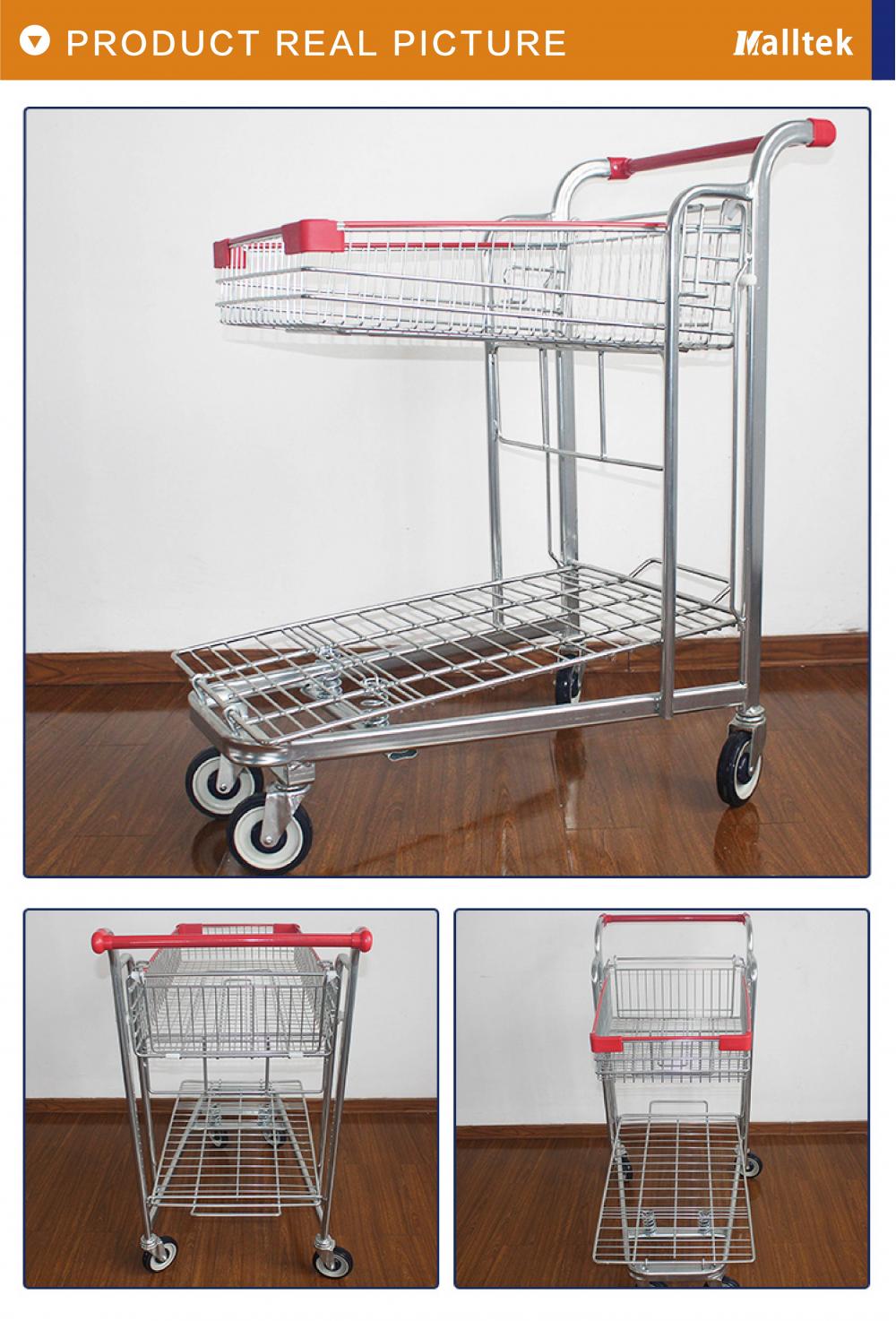 Double Deck Foldable Supermarket  Warehouse Trolley