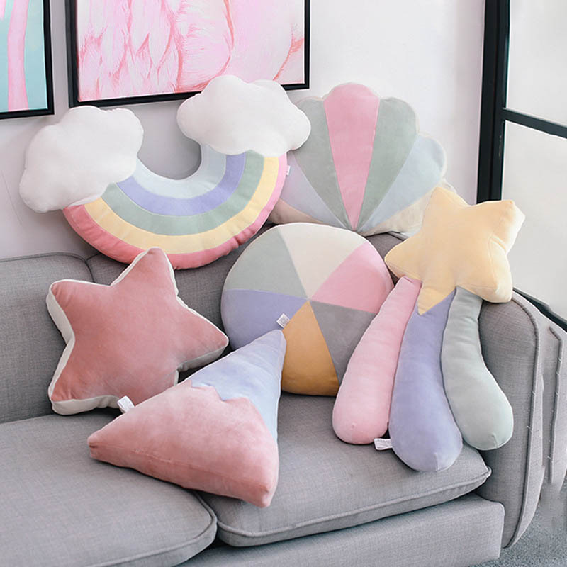 Kids Velvet Toys Soft Sofa Cushion Baby Sleeping Pillow Gift Home Decoration Colorful Moon Rainbow Star Cloud Pillow Cushion