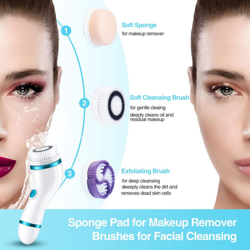4 In 1 Electric Facial Cleansing Brush Rechargeable Ultrasonic Massager Pore Face Cleansing Device Face Brush Washing