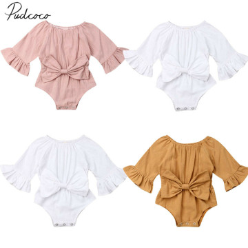 2019 Baby Summer Clothing Newborn Infant Baby Girl Bowknot Bodysuits Clothes Flare Long Sleeve Jumpsuit Bow Outfit Playsuits