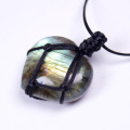 Natural Colorful Labradorite Crystal Original Moonstone Hand woven net pocket Pendant Protection Stone Craft