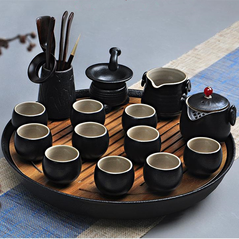 Ceramics Bamboo Tea tray Drainage Water storage Kung Fu Tea set room Board table Chinese Japanese tea cup ceremony tools Tea Set