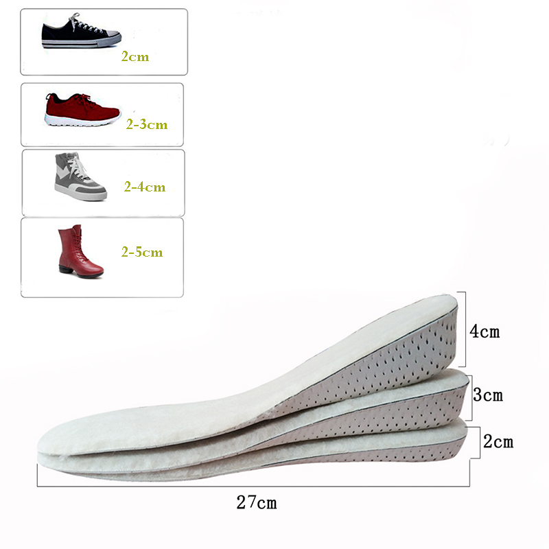 Height Increase Insoles Winter Keep Warm Wool Felt EVA Heel Lift Insert Shoes Pad Shoe Elevator High Increase 2-4 cm