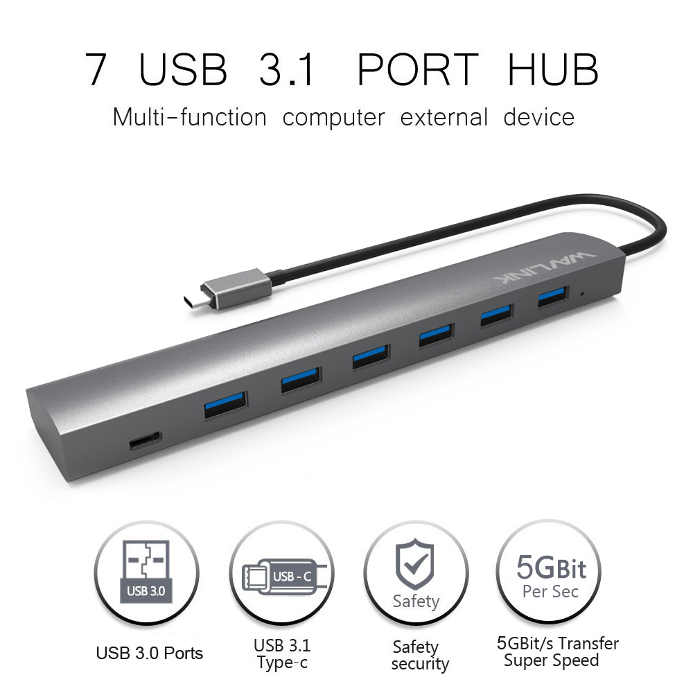 Wavlink USB 3.1 Type-C to7 ports USB HUB High Speed 5 Gbps Type C & Type A Multi Dock Aluminum For Ultrabook PC Laptop Macbook