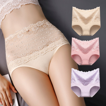 High Waist Women's Sexy Lace Lady Panties Cotton Breathable Panty Hollow Briefs Plus Size Girl Underwear