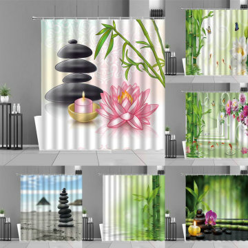 Zen Bamboo Bird Printing Shower Curtains Green Plant Leaves Bathroom Decor Hanging Curtain Natural Landscape Waterproof Screen