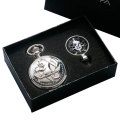 Steampun Cartoon Silver Alchemist Vintage Fullmetal Necklace Quartz Pocket Watch Chain Gift Box Set