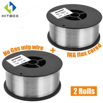 HITBOX Welding Wire Mig Tools Flux Cored 1KG 0.8mm Size 2 Rolls Self Shielded Gas-Less E71T-GS For Mild Steel Thin Carbon