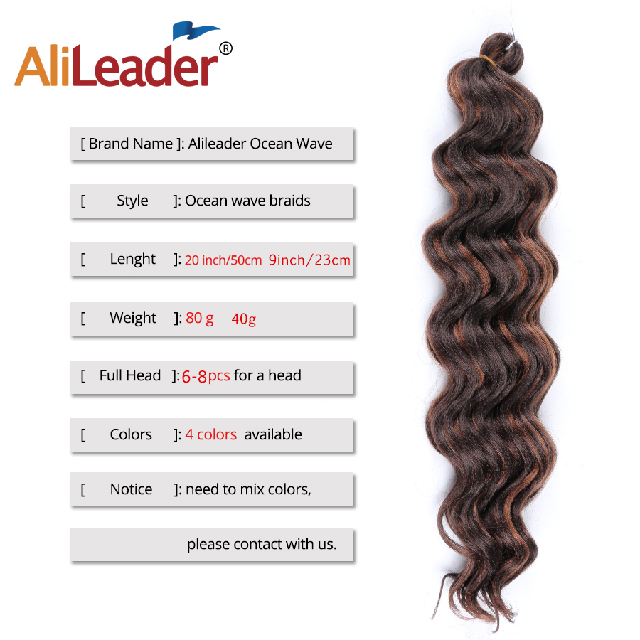 Alileader 20Inches Dark Black Synthetic Crochet Braids Hair Bundles Ocean Wave Ombre Blone 80G/Pack Bulk Fiber Hair Extension