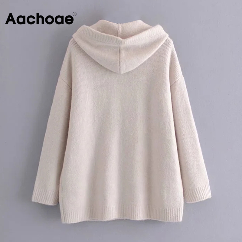 Aachoae Women Solid Casual Knitted Hoodies 2020 Loose Hooded Pullover Sweatshirt Batwing Long Sleeve Ladies Tops Sudaderas