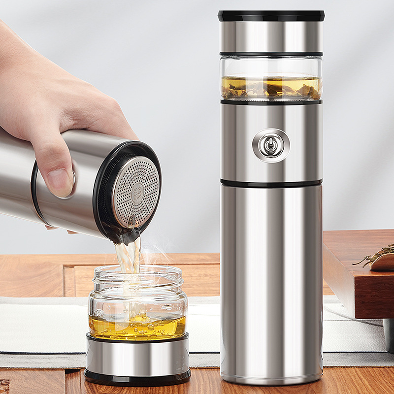 Glass Tea Cup 316 Stainless Steel Thermos Cup Water Bottle for Car Travel Tea Glass Vacuum Flasks Thermoses with Tea Infuser