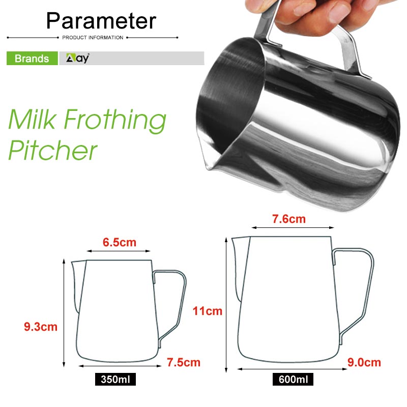 350/600ml Stainless Steel Milk Jug Coffee Accessories Espresso Cups Tick Mark Cappuccino Coffee Pot Frothing Pitcher Stencils