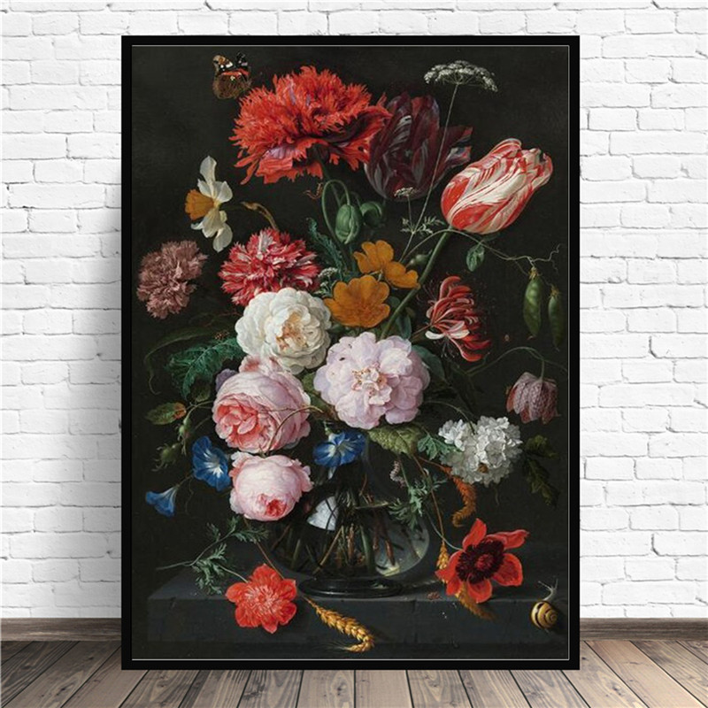 Classical Flowers in a Glass Vase Canvas Painting On the Wall Poster Prints Classical Flowers Picture Wall Decor For Living Room