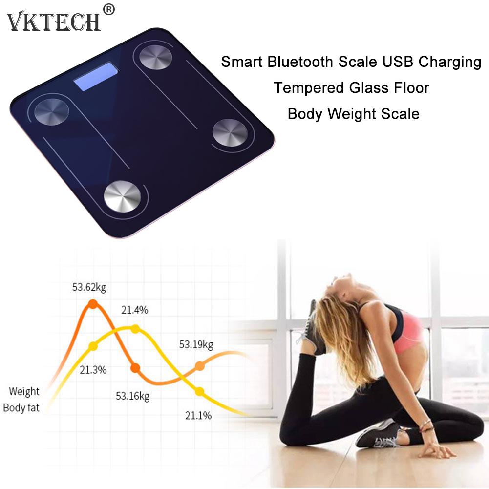 Smart Bluetooth Scale USB Charging Tempered Glass Floor Body Weight Scale Body Fat BMI Weighing Scales Bathroom Products