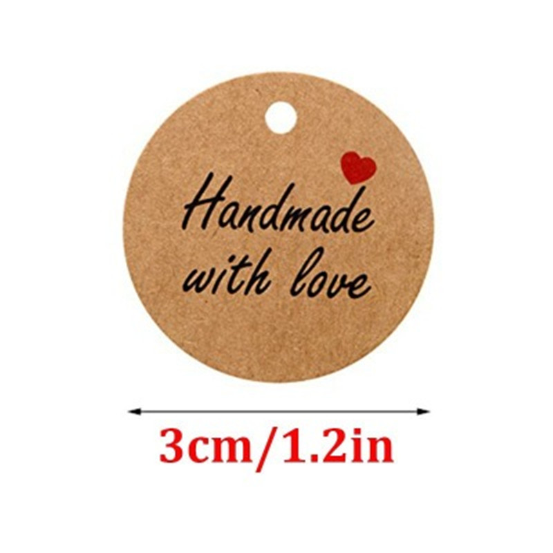 100pcs Kraft Paper Gift Bags Tags Thank You Handmade with Love Hang Tags Candy Dragee Wedding Paper Cards Packaging Paper Labels