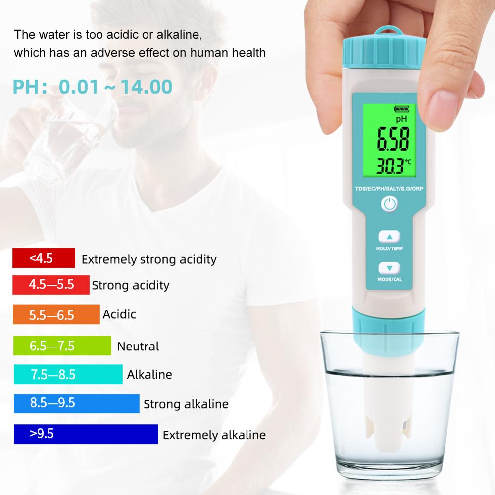 Yieryi New 7 in 1 PH / TDS / EC / ORP / Seawater Specific Gravity / Salinity / Temperature C-600 PH Meter Water Quality Monitor