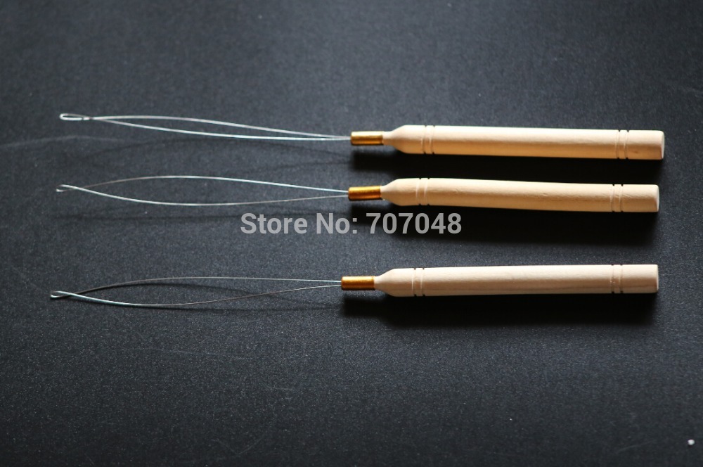 50pcs/Lot ,Wooden Handle Pulling Loop Needle Hair Extensions,Hair Extension Tools+Free shipping