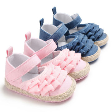 0-18M Newborn Infant Baby Girl Shoes Princess Denim Ruffles Non-Slip Baby Shoes First Walkers