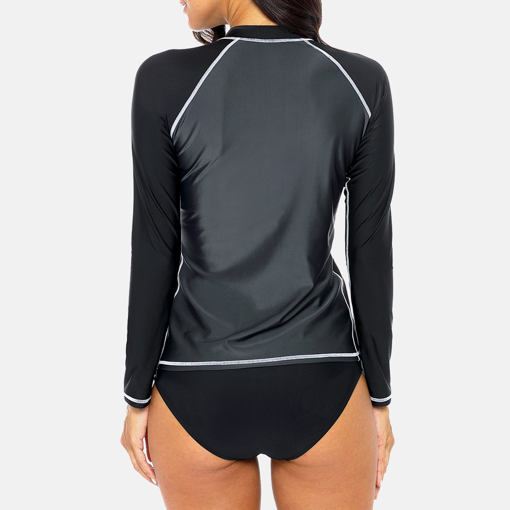 Anfilia Women' Long Sleeve Zipper Rashguard Sports Shirt Swimsuit Patchwork Swimwear Surfing Top Hiking Shirt Rash Guard UPF50+