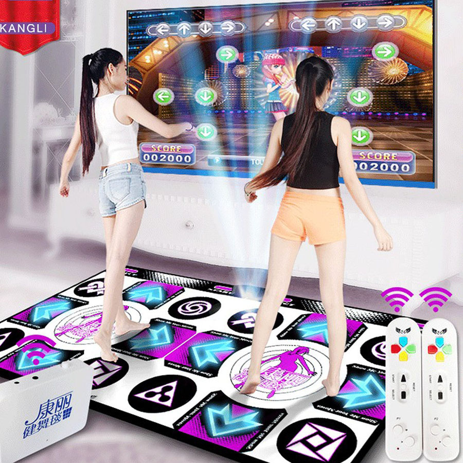 KL Double Dance Mat Wireless Controll Games Yoga Mats Fitness English Menu Dance Pads Mats For TV PC Computer Flash Light Guide