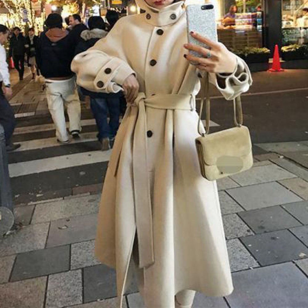 Trench Coat Women 2020 New Style Long Loose Slim Solid Color Single-Breasted Belt Suit Spring Autumn Fashion Elegent Button