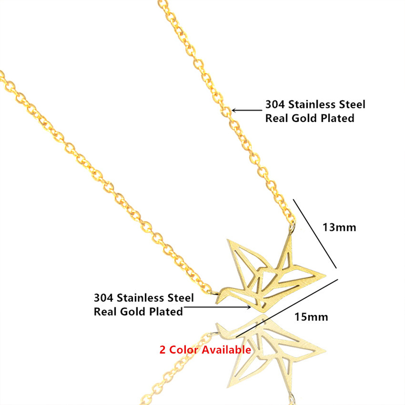 Collarbone Origami Necklaces Pendant Crane Necklace Women Stainless Steel Collare Bijoux Fashion Jewelry 2019