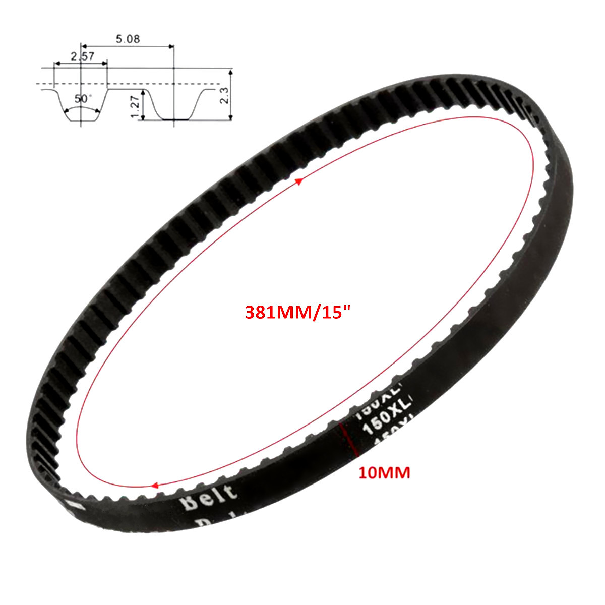 1PC 150XL037 Black Timing Belt 10mm 75 Cogged Rubber Geared Positive Drive Belt Smooth Transmission Belts