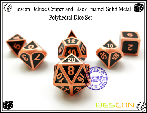 Bescon Deluxe Copper and Black Enamel Solid Metal Polyhedral Role Playing RPG Game Dice Set (7 Die in Pack)-1