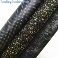BLACK Glitter Fabirc, Faux Leather Fabric, Dots Embossed Synthetic Leather Fabric Sheets For Bow A4 21x29CM Twinkling Ming XM610