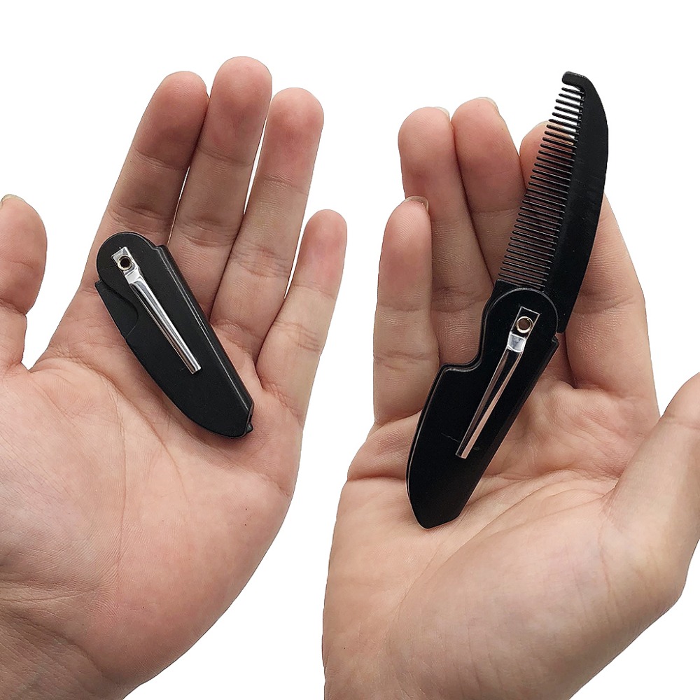 1 Pc Fashion New Black Folding Pocket Clip Hair Mustache Beard Comb for Men 7x2.5cm