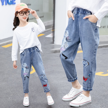 New Arrival Girls Jeans Cartoon Children Long Pants Denim Trousers for Kids Girl Toddler Baby Clothes Autumn Loose Pant 4 8 12T