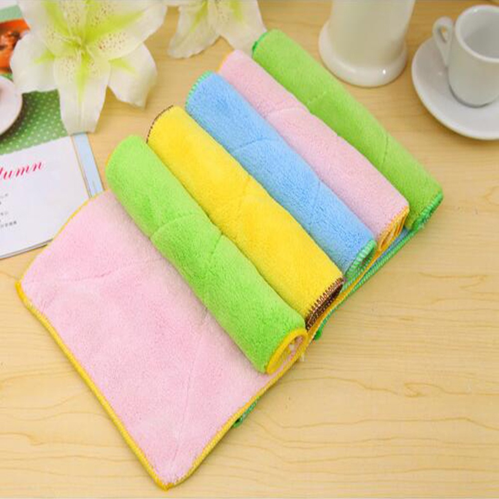 Bamboo Fiber Kitchen Clean Dish Cloth Wash Towel Double Sided Suction Water Microfiber Kitchen Non linting Non Stick Oil Towel