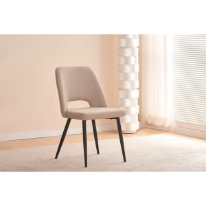 Cream Linen Dining Chairs with Black Steel Legs