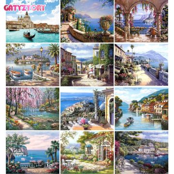 GATYZTORY Sea scenery DIY oil Painting By Numbers Kit acrylic paint by numbers art work diy Paintings art on Canvas By Numbers