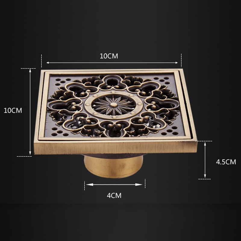 10*10cm Euro Style Antique Brass Flower Art Carved Euro Floor Drains Square Floor Drain Strainer Dropshipping