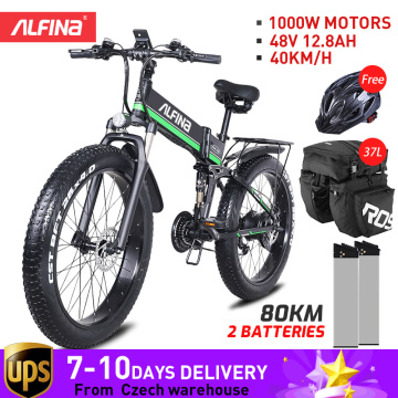 ALFINA FX-01 New 1000W 12.8AH Smart Mountain Electric Bike SnowBike MTB 45KM/h 26 Inch Tires Waterproof and Foldable Ebike