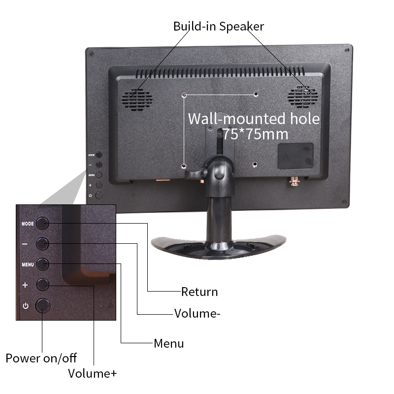 12 inch Computer Portable Monitor PC LCD Display HDMI VGA USB AV BNC With Speaker 2 Channel Video for CCTV switch ps4 PC