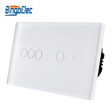 Bingoelec European Wall Switch 6 Gang 1 /2 Way Luxury Tempered White Black Gold Glass Panel Touch Light Switch, AC110-250V