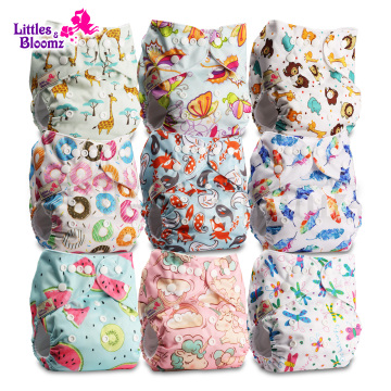 [Littles&Bloomz] 9pcs/set Baby Washable Reusable Real Cloth Pocket Nappy Cover Wrap, 9 nappies/diapers and 0 inserts in one set