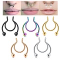 Nose ring horseshoe hoop false nose ring magnetic diaphragm stainless steel artificial non perforated clip type colorful jewelry