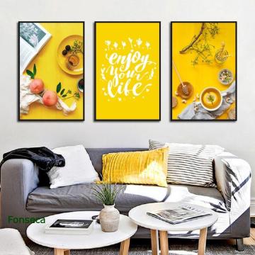 Peach Coffee Canvas Painting Food Drink Posters And Prints Enjoy Life Quotes Wall Art Pictures for Living Room Modern Home Decor