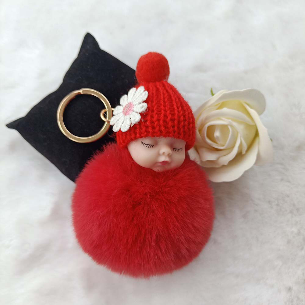 Sleeping Baby Doll Ball Key Chain Car Keyring Holder Bag Pendant Charm Keychain Plush Fur New Cute Women Key Chains Pompom Dolls