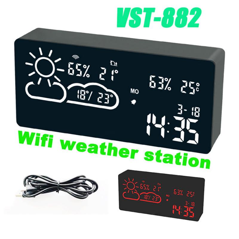 APP Smart School Time Alarm Clock Weather WIFI World Time Weather Forecast Temperature Hygrometer Desktop Clocks Table Decor