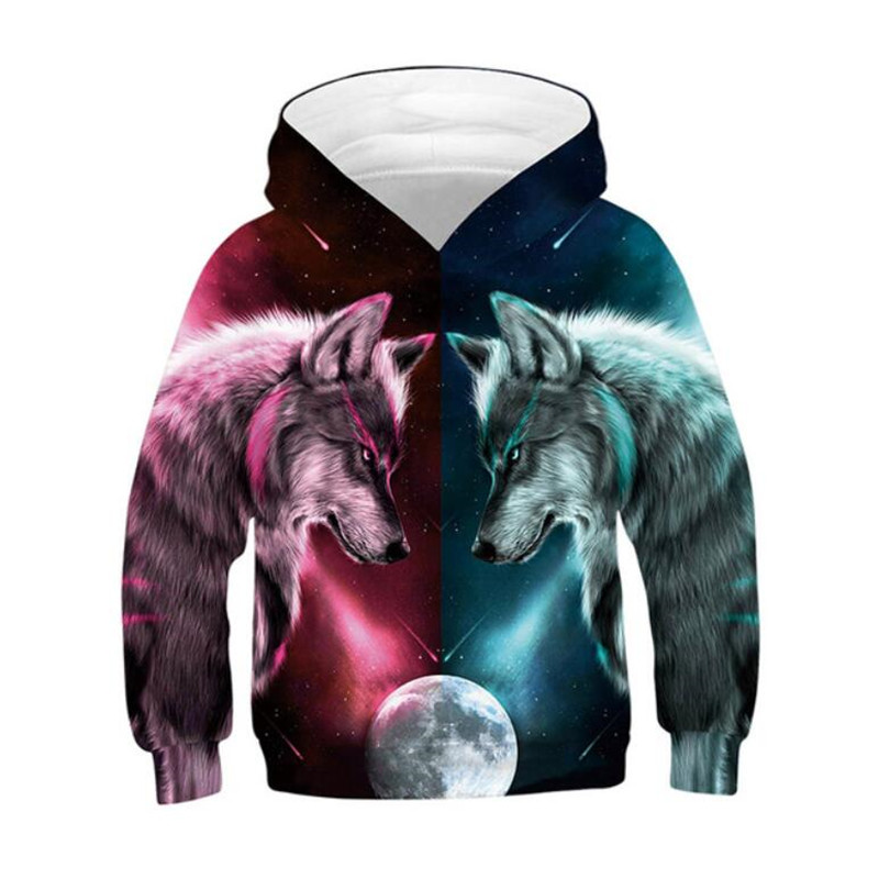 3D Print Lightning Wolf Girls Boys Hoodies Coat Teens Autumn Outerwear Kids Clothes Hooded Sweatshirt Child Long Sleeve Pullover