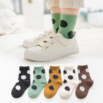 5-Pair Pack Boy Socks Cotton Socks Girl's Socks Autumn and Winter Big Polka Dot Color Matching Socks Children's Cotton Socks