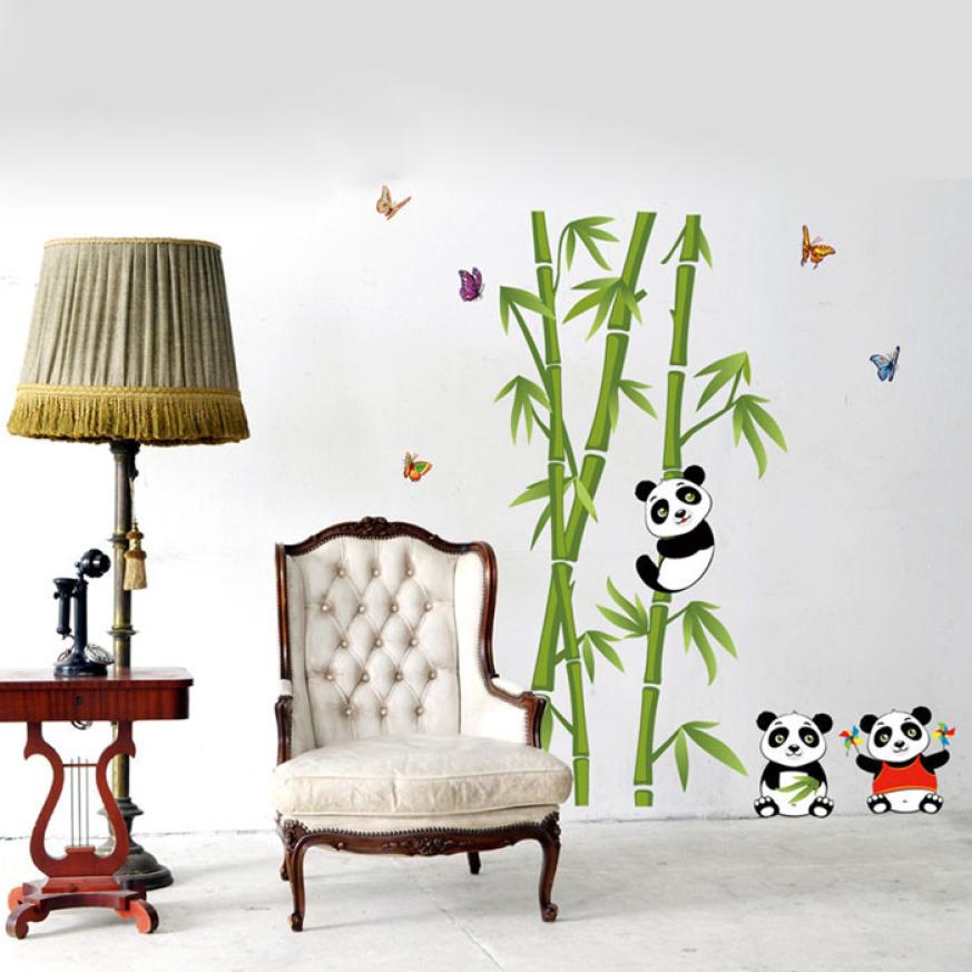 Green Bamboo Panda Forest Wall Stickers Vinyl Material Decorative Mural Art for Living Room Cabinet Decoration Home Decor D35M31