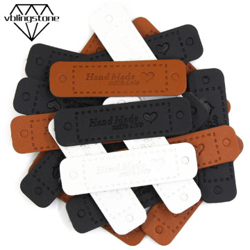 50Pcs 56x15mm Handmade Label Hand Made With Love Leather Tags PU Garment Label For Clothes Tags On The Hat DIY Crafts
